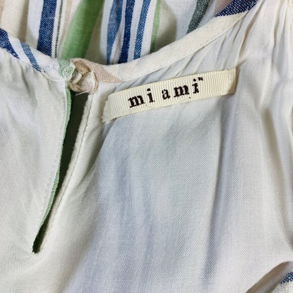 Miami Ivory Striped Halter Dress Size L Belted Linen Blend Cruise Vacation - Picture 4 of 16